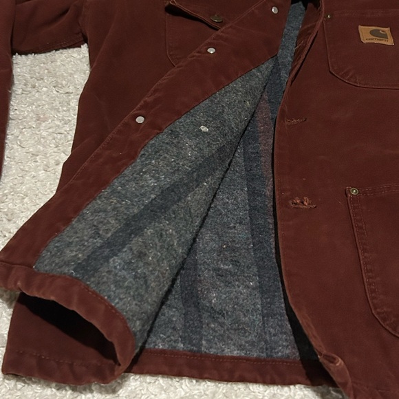 Carhartt chore coat blanket lined size medium CO2 CLY burgundy vintage - Picture 2 of 9